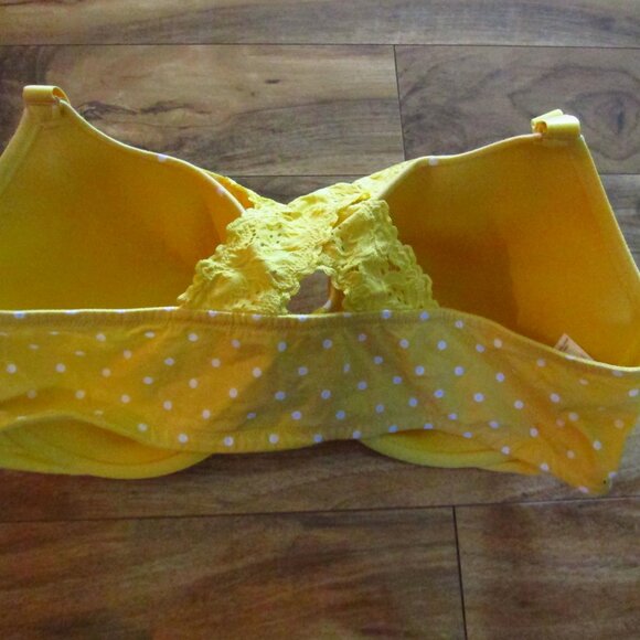 CACIQUE Cotton Yellow Polka Dot Front Close Lightly Lined T-Shirt Bra size 44DDD - Picture 3 of 6